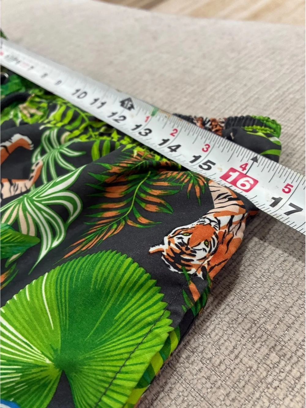 Men's Tropical Tiger Print Swim Trunks with Drawstring Waist